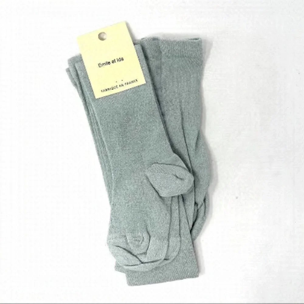 * NEW 𝅺EMILE et Ida Grey Metallic Full Foot Tights Size 12 Years Made in France